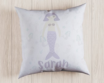 purple mermaid Pillow, Mermaid Nursery, Custom Pillow Case, Gift for Her, personalized decorative pillow, girl room decor, room decor