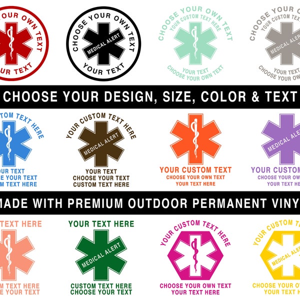 Custom Medical Alert Special Needs Permanent Outdoor Vinyl Car Decal - Choose Your Design, Size, Color & Text