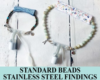 Beaded Trach Ties - Standard Beads - Stainless Steel - customizable (can be made adjustable, lettering, accessories available)