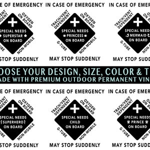 Custom Medical Alert Special Needs Permanent Outdoor Vinyl Car Decal - Choose Your Design, Size, Color & Text