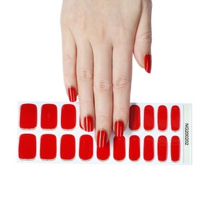 Semi-Cured Gel Nail Strips Red with Gold Glitter