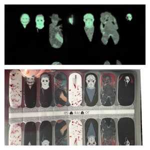 ADULT 100% Nail Polish Strips Slasher Killers glows in dark Limited Edition