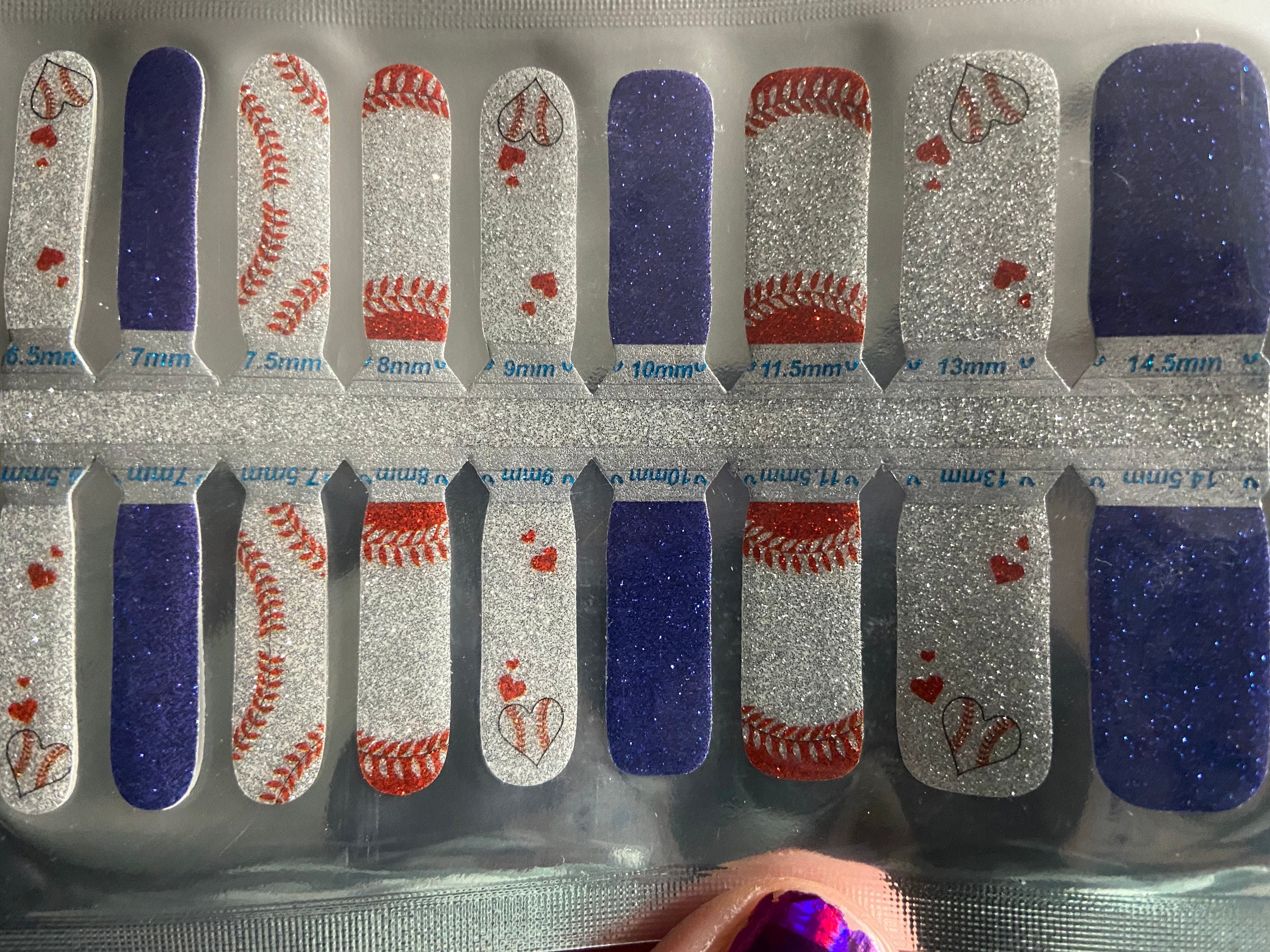 KIDS 100% Nail Polish Strips Glitter Softball