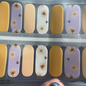 ADULT 100% Nail Polish Strips Bees with Purple & Yellow