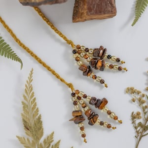 Tiger&#39;s Eye beaded bookmark, String book thong, page holder for diaries and journals, Accessories for books