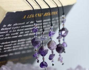 Amethyst beaded bookmark, String book thong, page holder for diaries and journals, Accessories for books