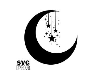 Crescent Moon with stars SVG and PNG files for cricut, silhouette machine, laser cutters, digital download art