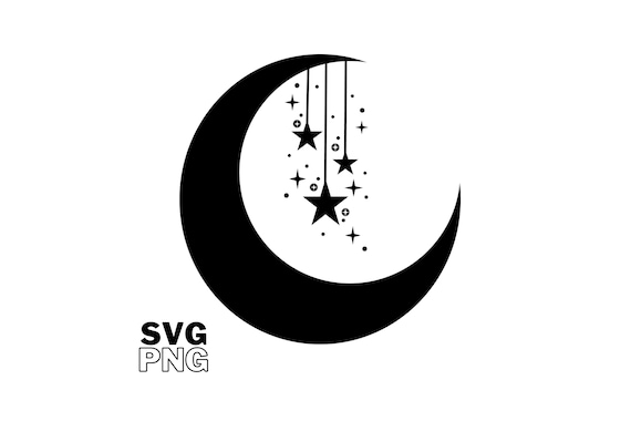 Crescent Moon and Stars SVG PNG: Celestial Clip Art (digital
