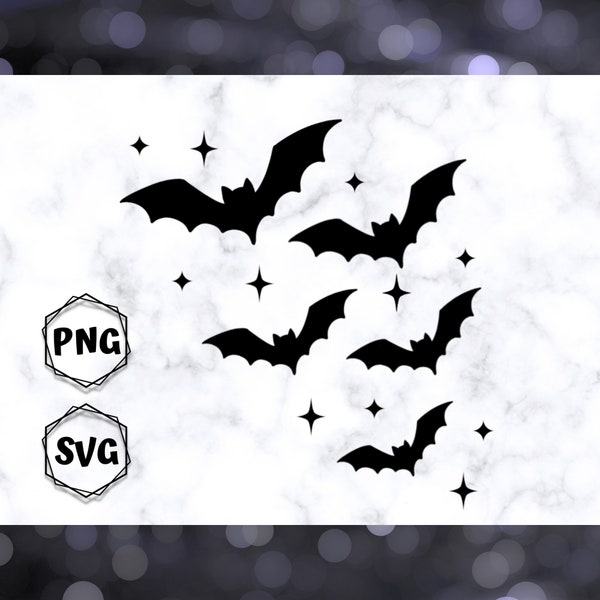 Bats and stars SVG and PNG files for circuit, Halloween cut files, Spooky season bat design