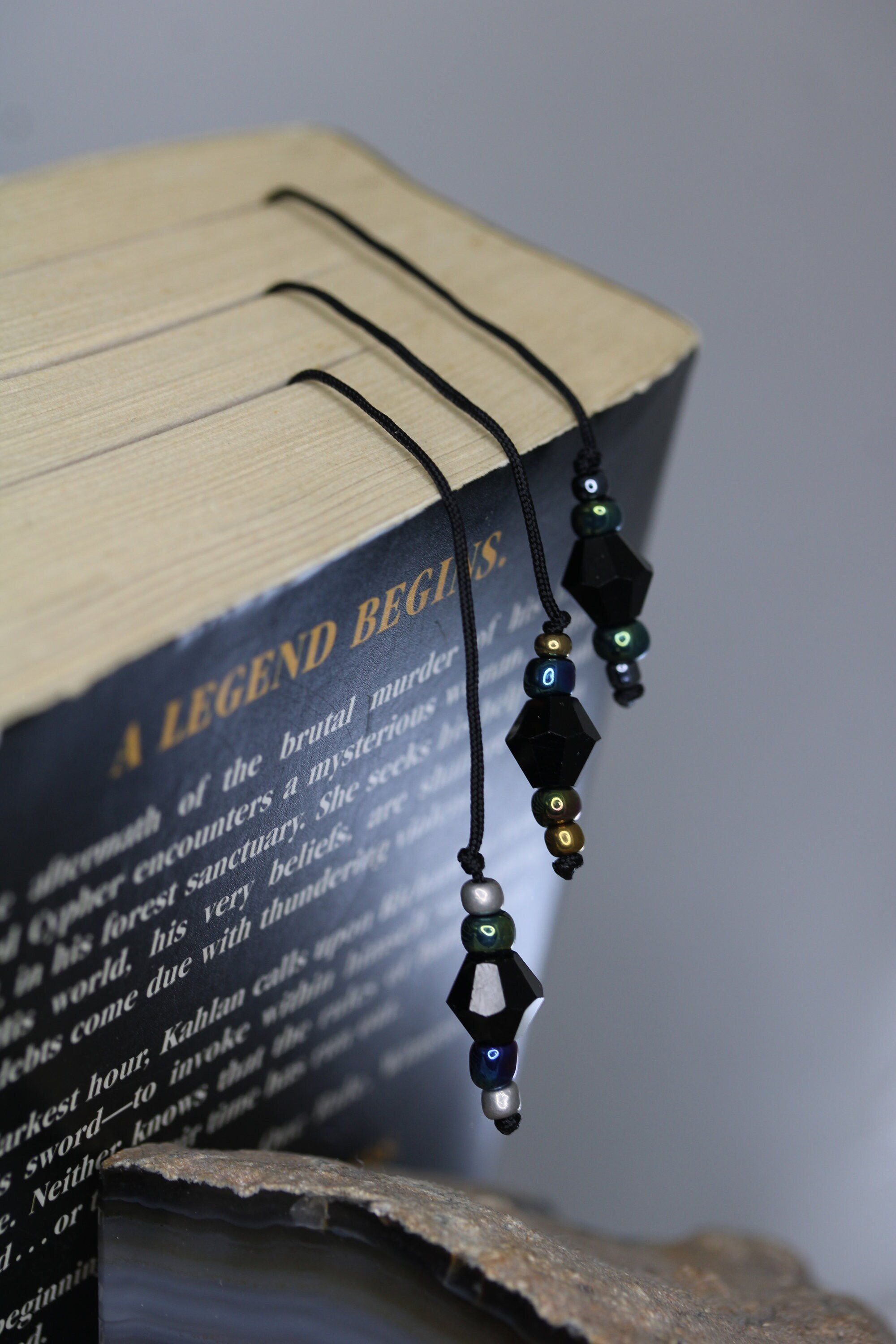 String bookmark Beaded bookmark black crystal book thong Etsy
