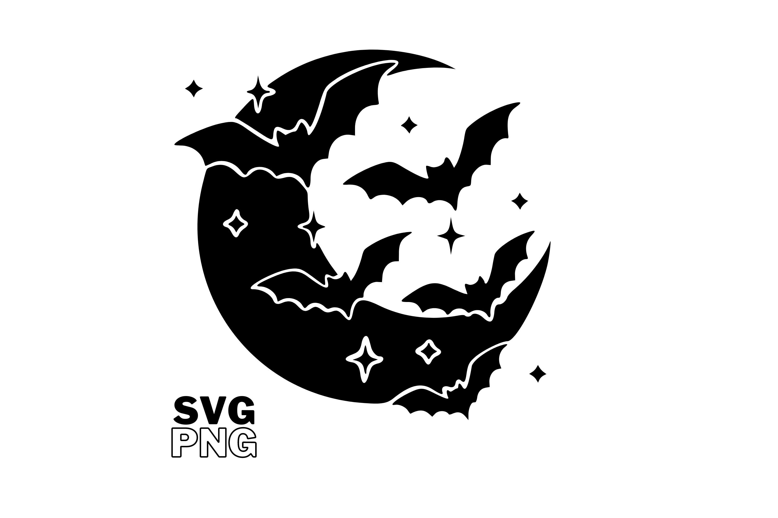 Bat moon SVG and PNG files for circuit, Halloween cut files, Spooky season bat design