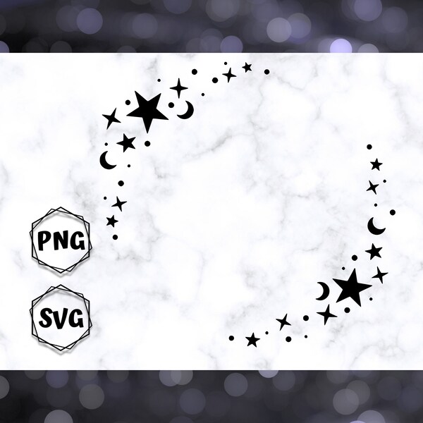 Star Dust Circle Frame SVG & PNG, Celestial galaxy frame, files for cricut, silhouette machine, and laser cutters, digital download art