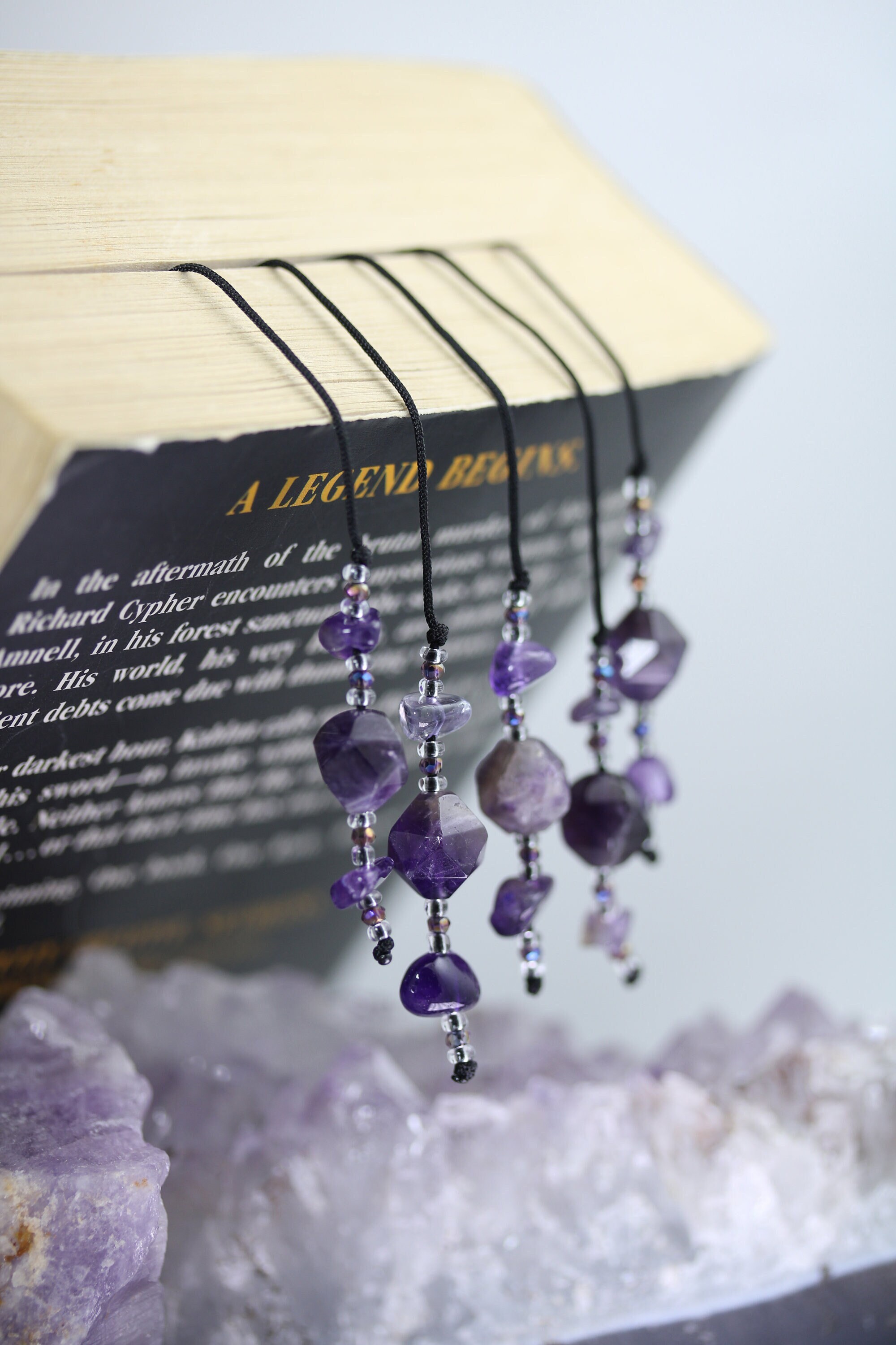 Amethyst Beaded Bookmark, Black String Page Holder - Etsy