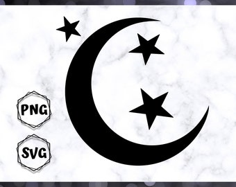 Moon and Stars SVG PNG files for cricut, silhouette machine, laser cutters, digital download art