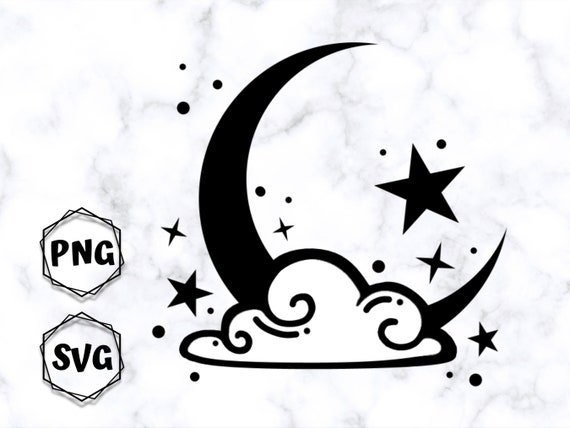 Moon PNG, Moon Clipart, Moon, Clouds and Stars, Digital Download