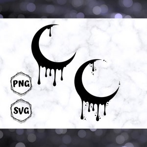 Dripping Crescent Moon SVG and PNG, Files for cricut, silhouette machine, and laser cutters, digital download art