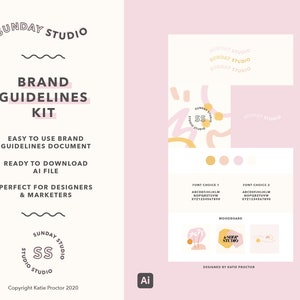 Aanpasbare merkrichtlijnen Document Kit-ontwerpsjabloon voor Adobe Illustrator | Zondag Studio