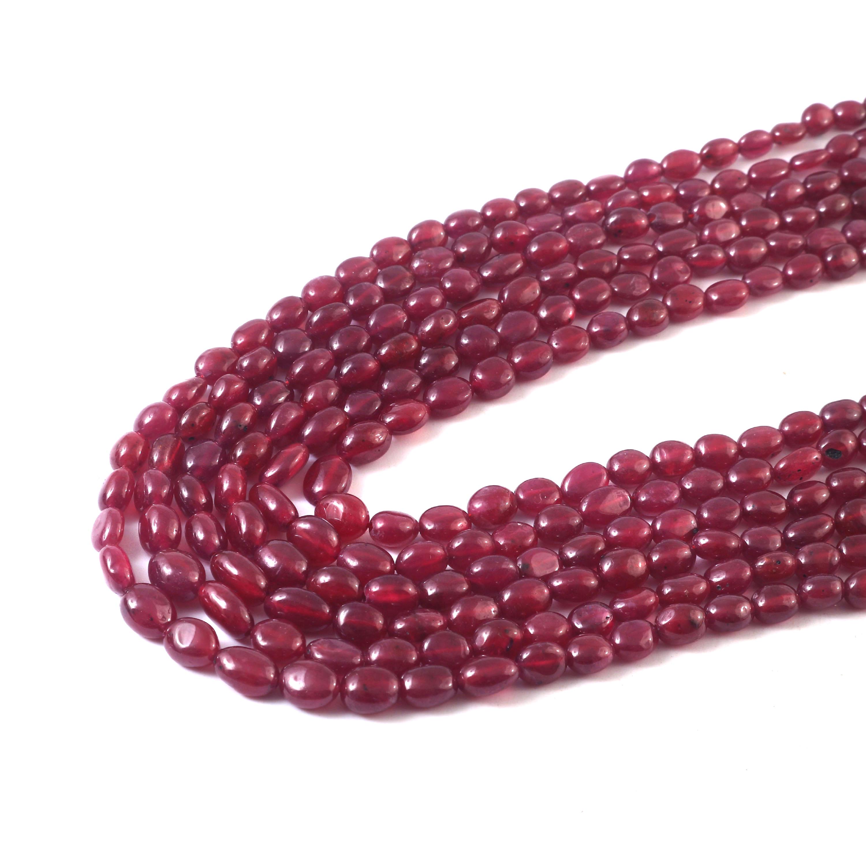Natural Ruby Smooth Oval Beaded 6 Strand Layers Thread Necklace ...