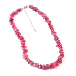 Uncut Ruby Rough Gemstone Necklace, Adjustable 17 Inch Red Stone Jewelry