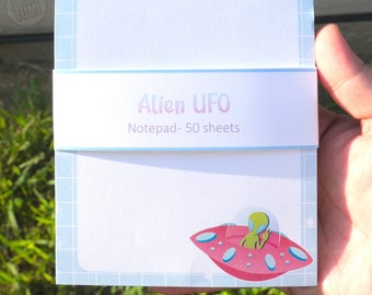 UFO Memo Pad Cute, Notepad Cute Alien, Tear Away Notepad Gift for Teacher, Space Stationery, Cute Handmade Memo Pad