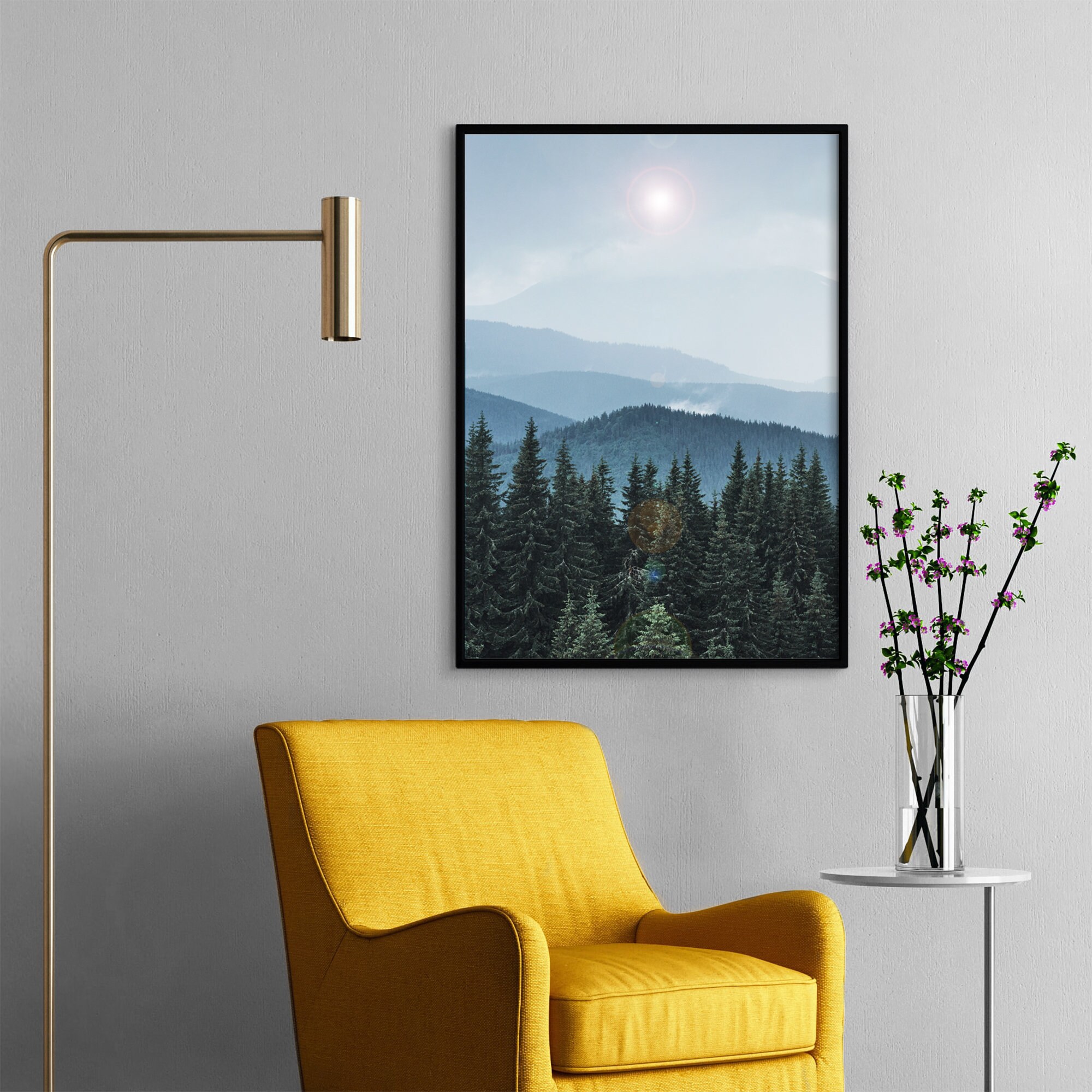 Forest Scenery Wall Art, Mountain Minimalist Art, Misty Woodland Wall