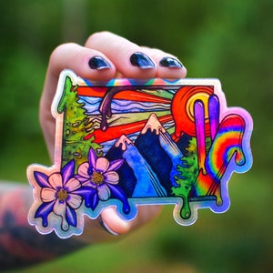 COLORADO Holographic Sticker, Co Sticker, Imperméable, Autocollant tendance, Autocollant Hippie, Autocollant Snowboard, Hockey, Ski Bum, Montagne