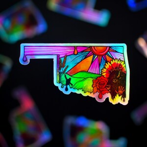 Adesivo holográfico de Oklahoma, decalque à prova d'água, decalque de carro OK, adesivo para laptop, adesivo de bisonte, impressão de Oklahoma, decalques estaduais, adesivos estaduais,