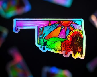 Calcomanía del estado de Oklahoma: vinilo holográfico impermeable