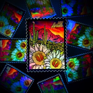 Arizona Holographic Sticker, AZ Sticker, Zona, Cactus Sticker, Saguaro Art, Prickly Pear, Desert Sticker, Desert Art, Southwest Art, Tucson