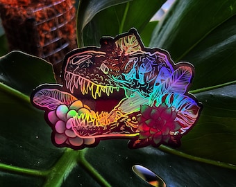 Pegatina de fósil de dinosaurio Tiranosaurio Rex (T-Rex): vinilo holográfico impermeable