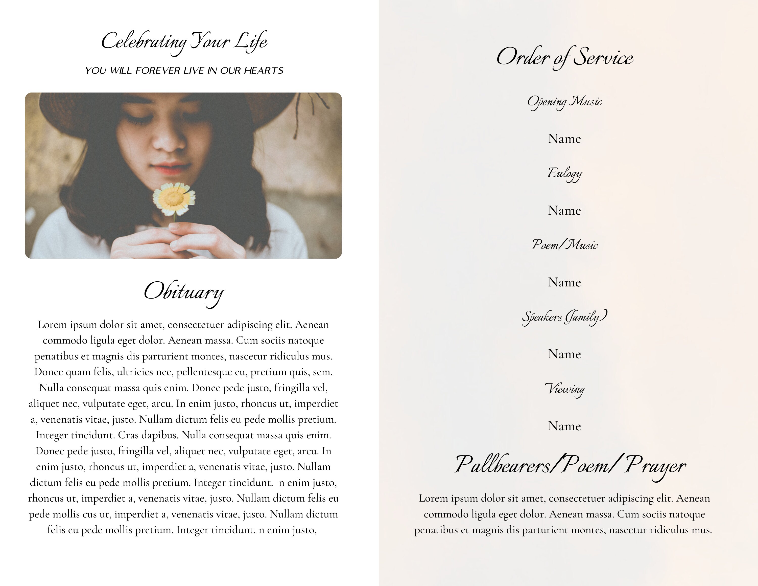 Obituary Template/funeral Brochure Only: Digital Download, Memorial ...
