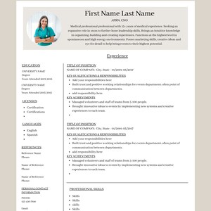 CV Template With Photo Cover Letter CV Template Medical Etsy