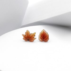 Fall Leaf Mismatch Earrings, Maple & Linden Studs, Autumn Thanksgiving Gift, Cute Women's Fashion Accessory, Tiny Nature Girls' Jewelry