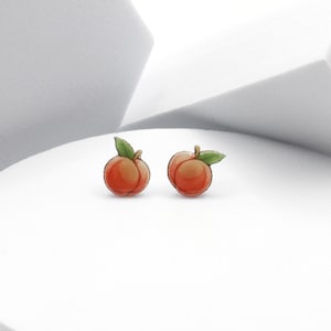 Peach Earrings, Summer Stone Fruit Studs, Tiny Nectarine Foodie Gift, Cute Fruity Women’s Fashion Accessory, Mini Apricot Girl’s Jewelry