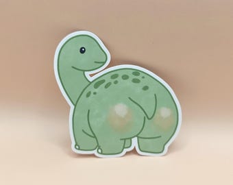 Cheeky Green Brachiosaurus Sticker: Brontosaurus Jurassic Dinosaur Butt Art Decal, Weatherproof Matte Die Cut Vinyl 3 Inch
