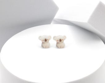 Pendientes de koala, pendientes de botón de oso koala, joyería de marsupial australiano en miniatura, regalo kawaii para amantes de los animales de la naturaleza, lindo accesorio de moda para mujer