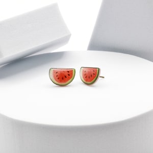 Watermelon Earrings, Melon Slice Stud Earrings, Cute Foodie Gift, Tiny Food Women’s Fashion Accessory, Summer Fruit Lover Girls&#39; Jewelry