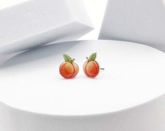 Tiny Peach Earrings, Summer Fruit Stud Earrings, Cute Fruity Fashion Accessory, Miniature Food Jewelry, Gift for Foodie, Wife, Sister, Girl