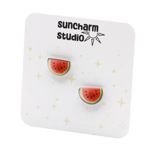 Watermelon Earrings, Melon Stud Earrings, Summer Fruit Studs, Cute Foodie Gift, Fun Fashion Accessory, Hypoallergenic Nickel Free Jewelry