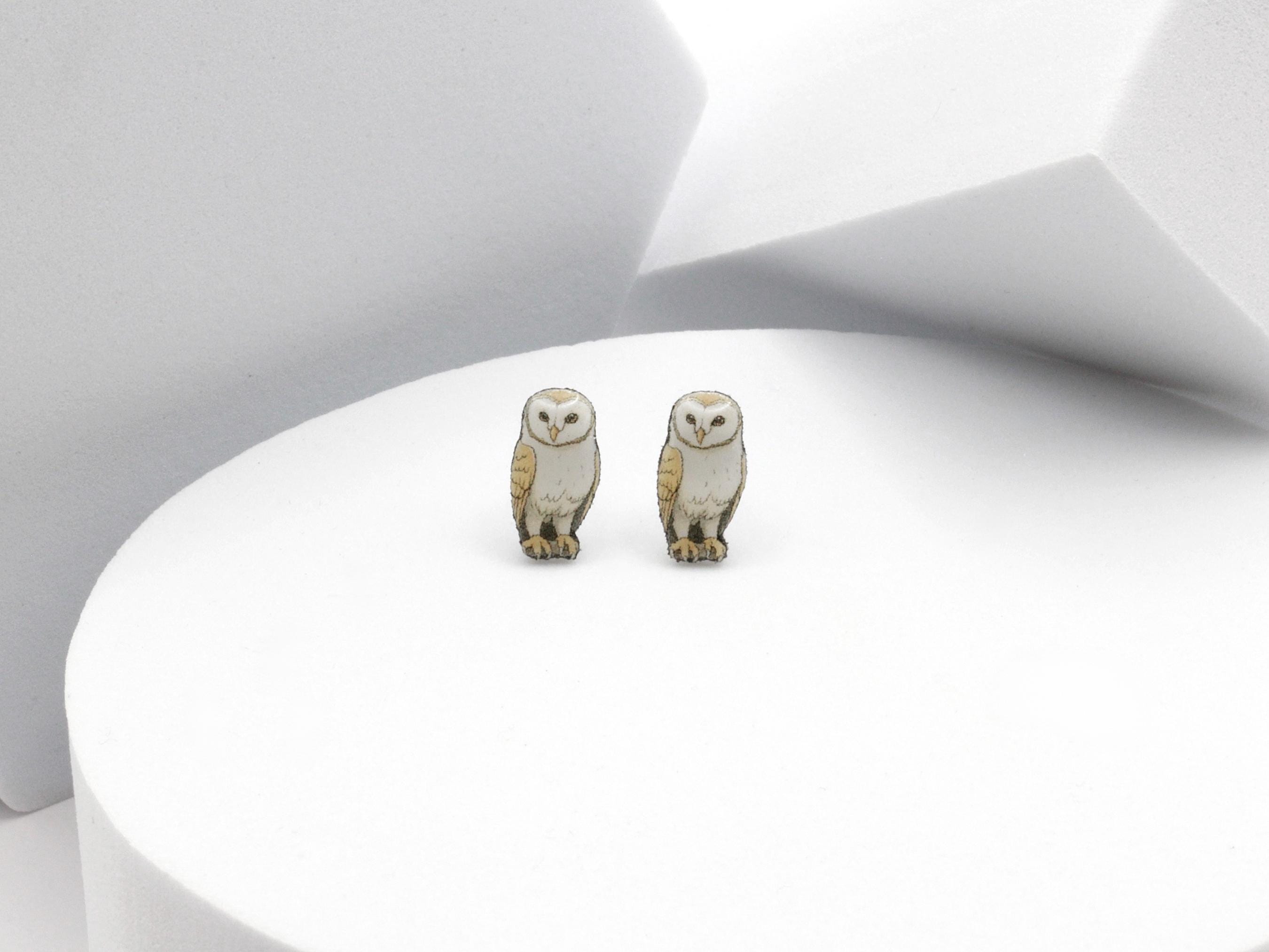 Barn Owl Earrings, Bird Stud Earrings, Cute Nature Animal Lover Gift, Avian Women’s Fashion Ac