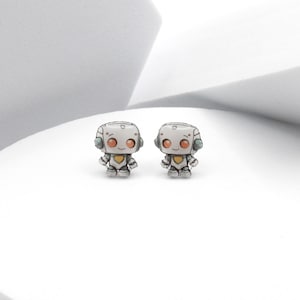 Robot Earrings, Tiny Sci-Fi Bot Studs, Space Droid Tech Jewelry, Computer Science Teacher Gift, Futuristic Nerdy Machine Fashion Accessory