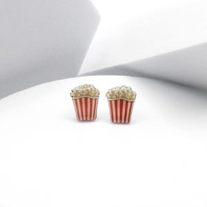 Popcorn Earrings, Movie Theater Snack Food Studs, Cute Cinema Women’s Fashion Accessory, Fun Foodie Gift, Tiny Film Lover Girls’ Jewelry