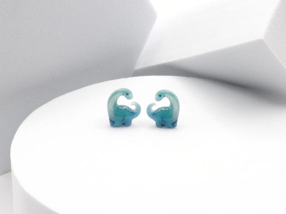 Blue Brachiosaurus Earrings, Dinosaur Studs, Dino Gift, Tiny Brontosaurus Women's Fashion Accessory, Jurassic Reptile Girls' Jewelry