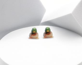 Pendientes de pato ánade real macho, pendientes de pato salvaje sentado, regalo para pequeños observadores de aves, accesorio de moda para mujeres amantes de los animales, joyería para niñas amantes de la naturaleza