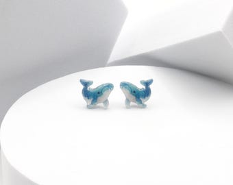 Pendientes de ballena jorobada, pendientes de ballena azul barbada, regalo de animal marino en miniatura, joyería kawaii para niñas con temática oceánica, lindo accesorio de moda marina para mujer