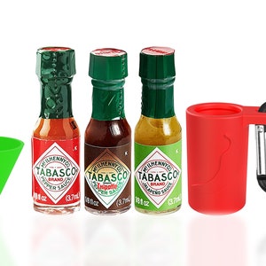 Mini Tabasco Hot Sauce Lover Gift Set - Includes 3 Mini Hot Sauce Bottles (.35oz)With Travel Hot Sauce Key Chain, With Refillable Funnel