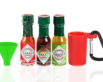Mini Tabasco Hot Sauce Lover Gift Set - Includes 3 Mini Hot Sauce Bottles (.35oz)With Travel Hot Sauce Key Chain, With Refillable Funnel