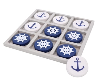 Nautical Beach Decor Tic Tac Toe Wooden Game Set For Families, Boat Lovers, Board Game Set, Wood Board Travel Game, Beach Decor