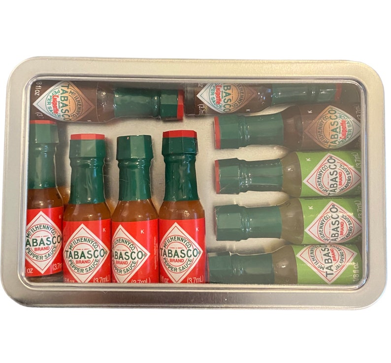 10 Mini Tabasco Sauce Bottles With Travel Tin Mini Hot Sauce Etsy