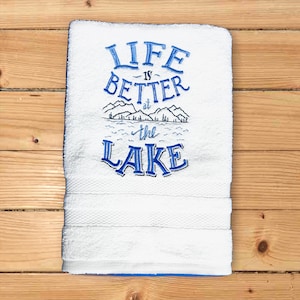 Embroidered Lake Hand Towel: Summer Home Decor